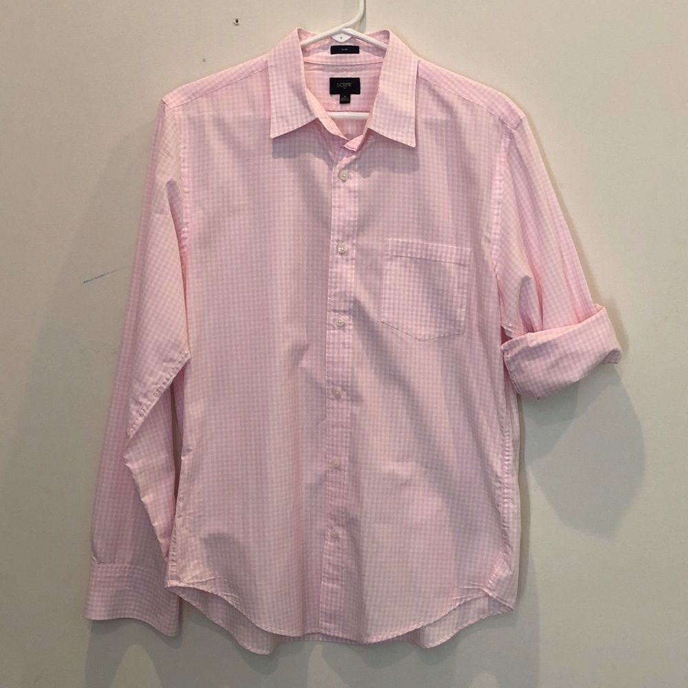 J. Crew Men's Medium Slim Pink/White Plaid Shirt